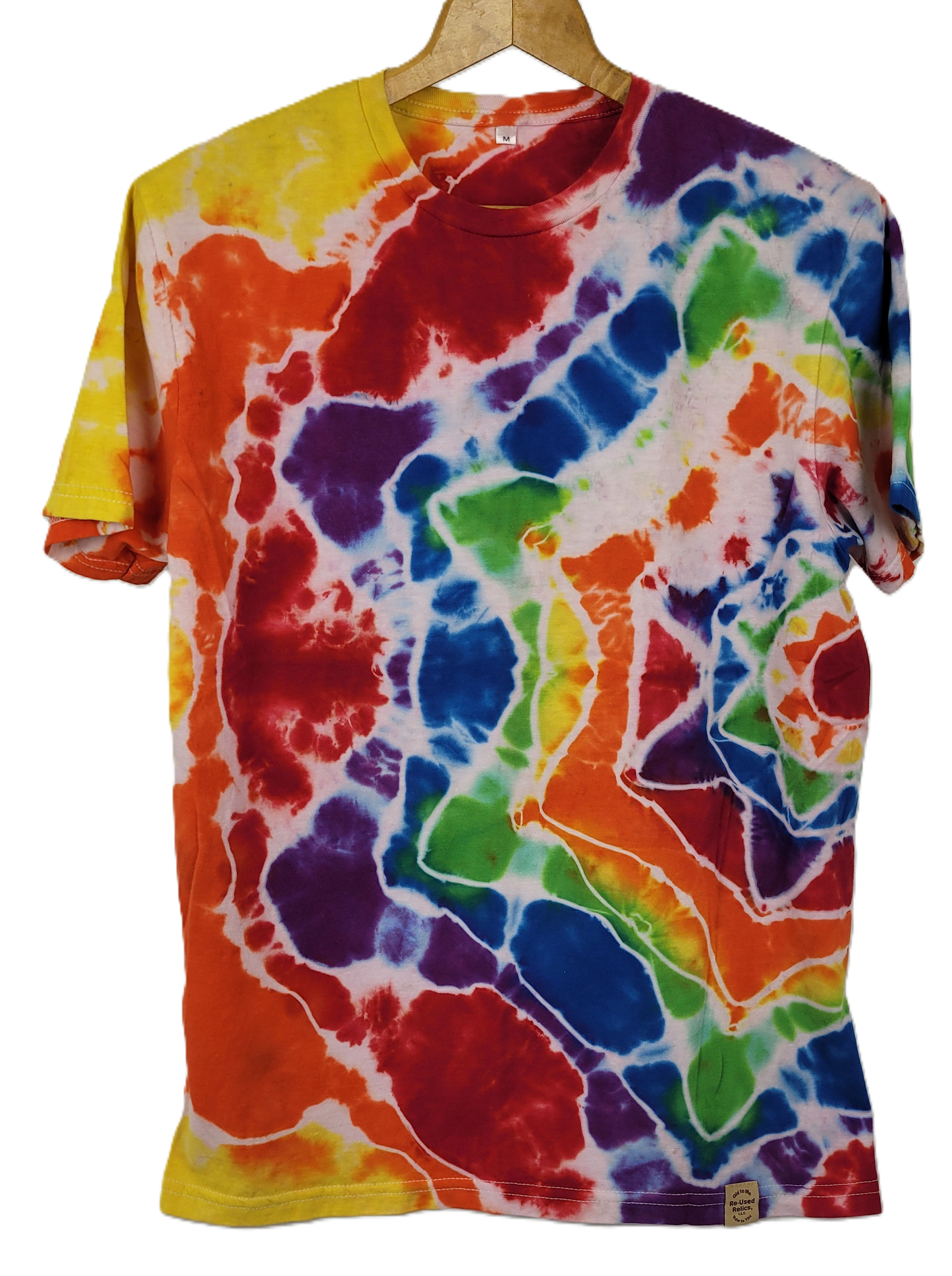 Colorful tie-dye t-shirt on a white background