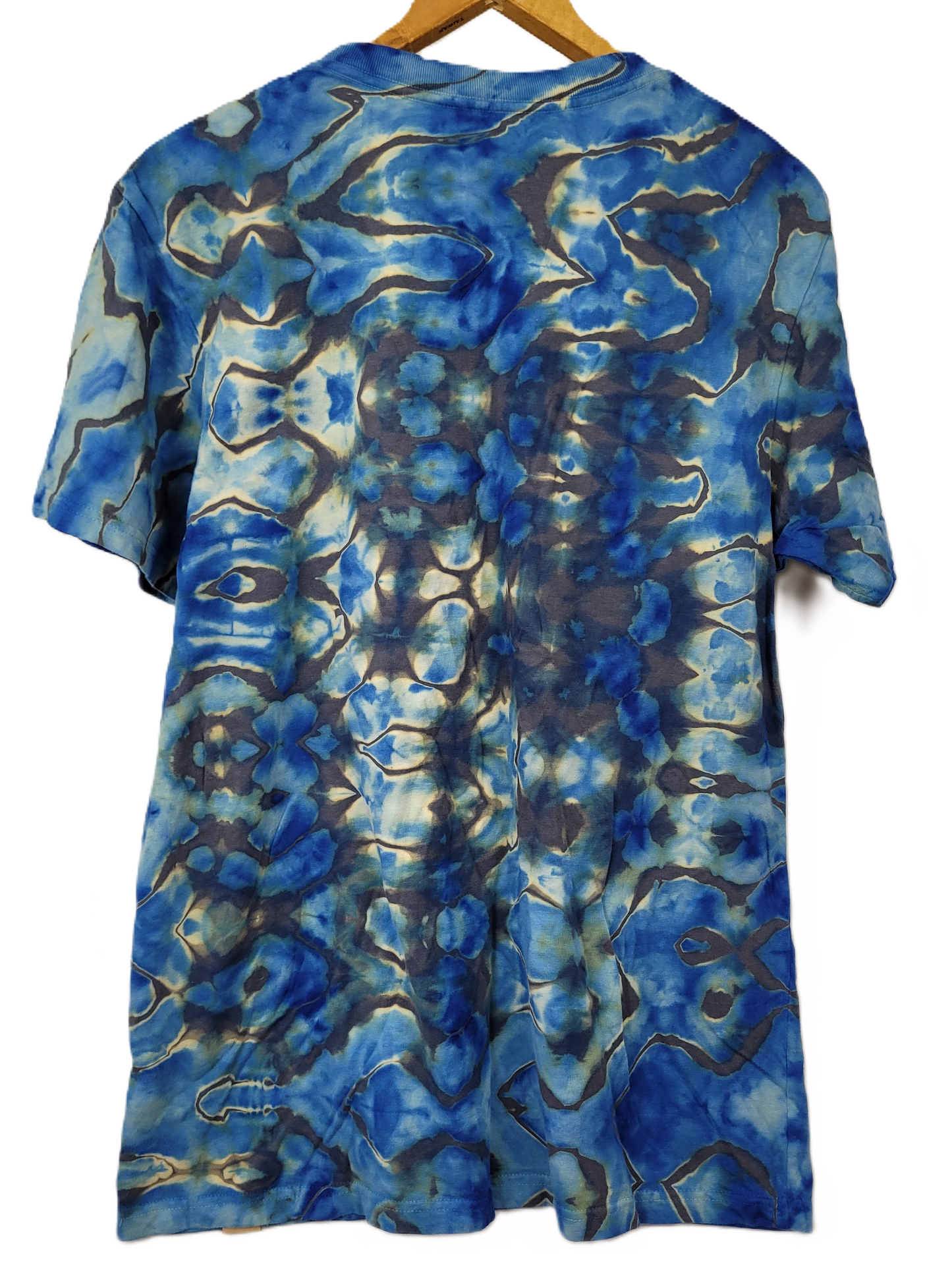 Upcycled Reversed Grey to Blue Glitch Tie-Dye T-Shirt - Adult, Unisex, Size L