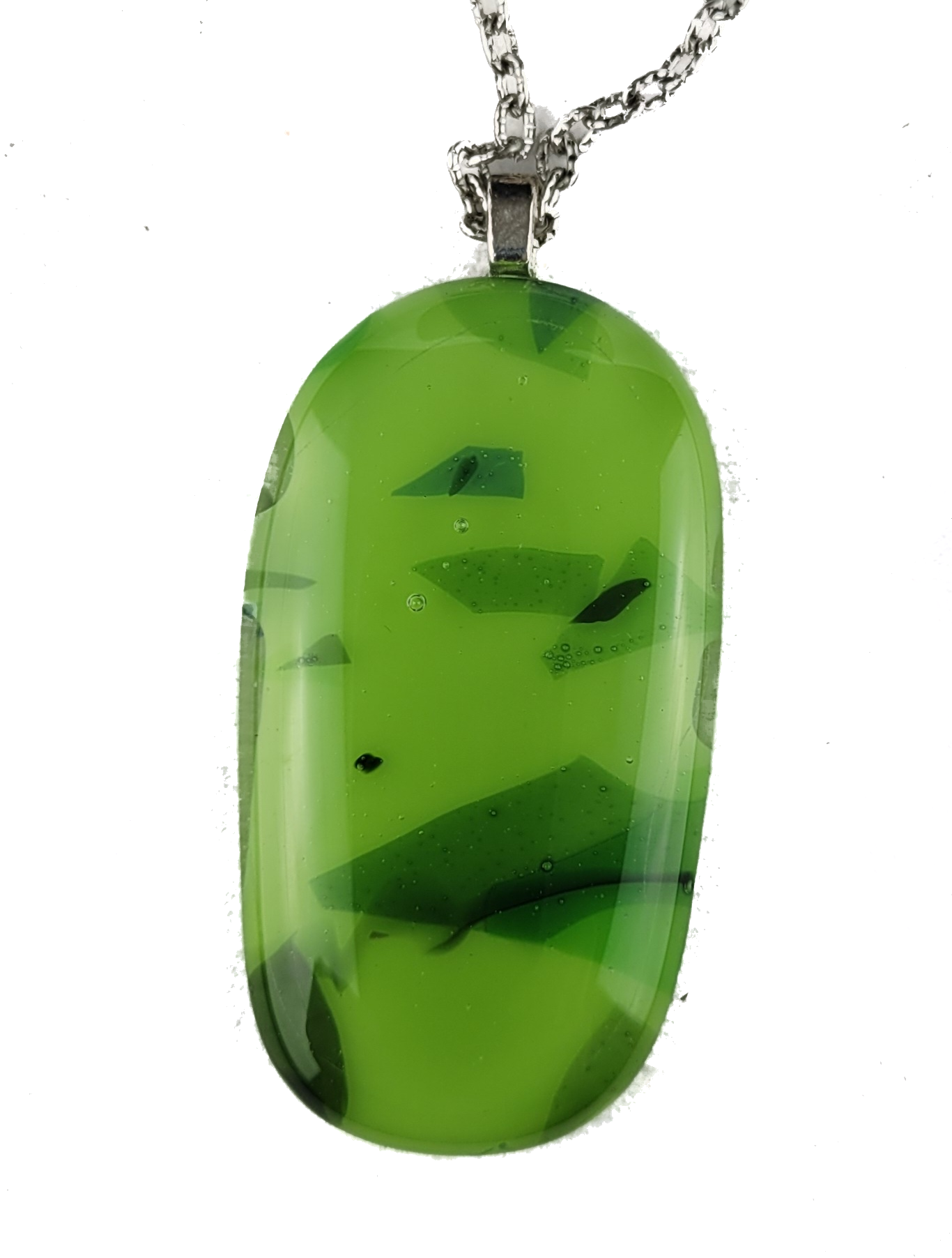 Green pendant necklace on a white background