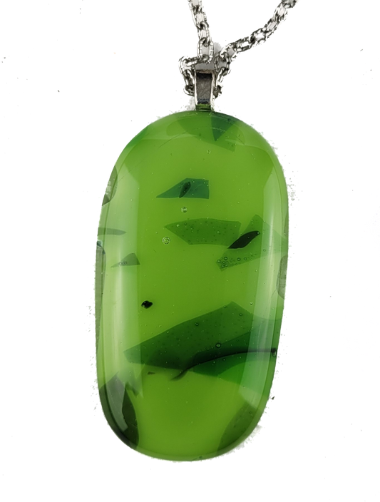 Green pendant necklace on a white background