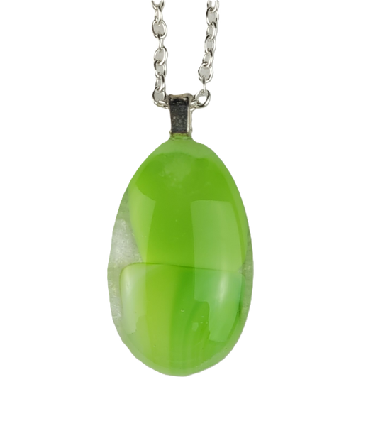 Green pendant necklace on a white background