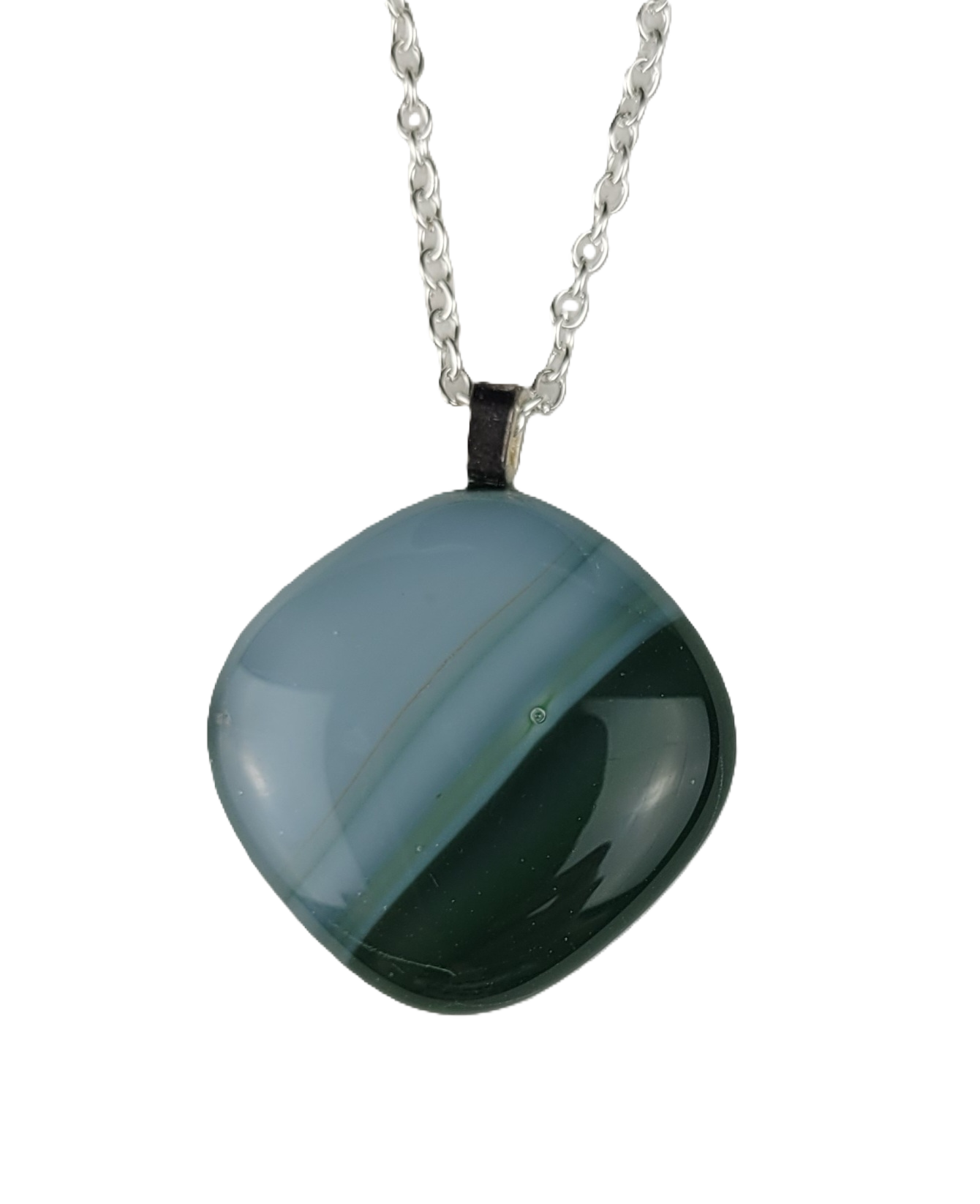 Green pendant necklace on a white background