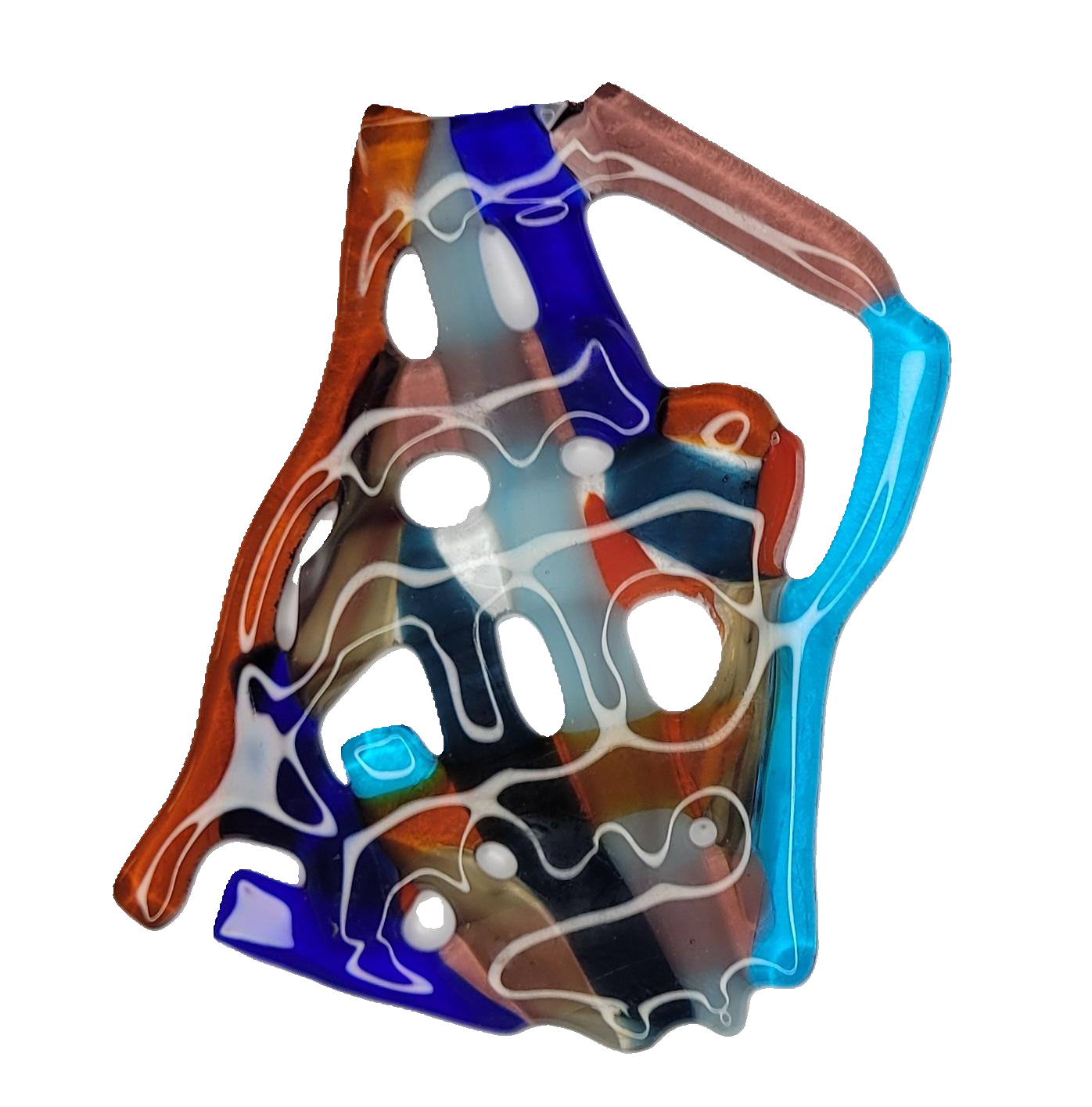 Colorful glass suncatcher with a unique design on a white background
