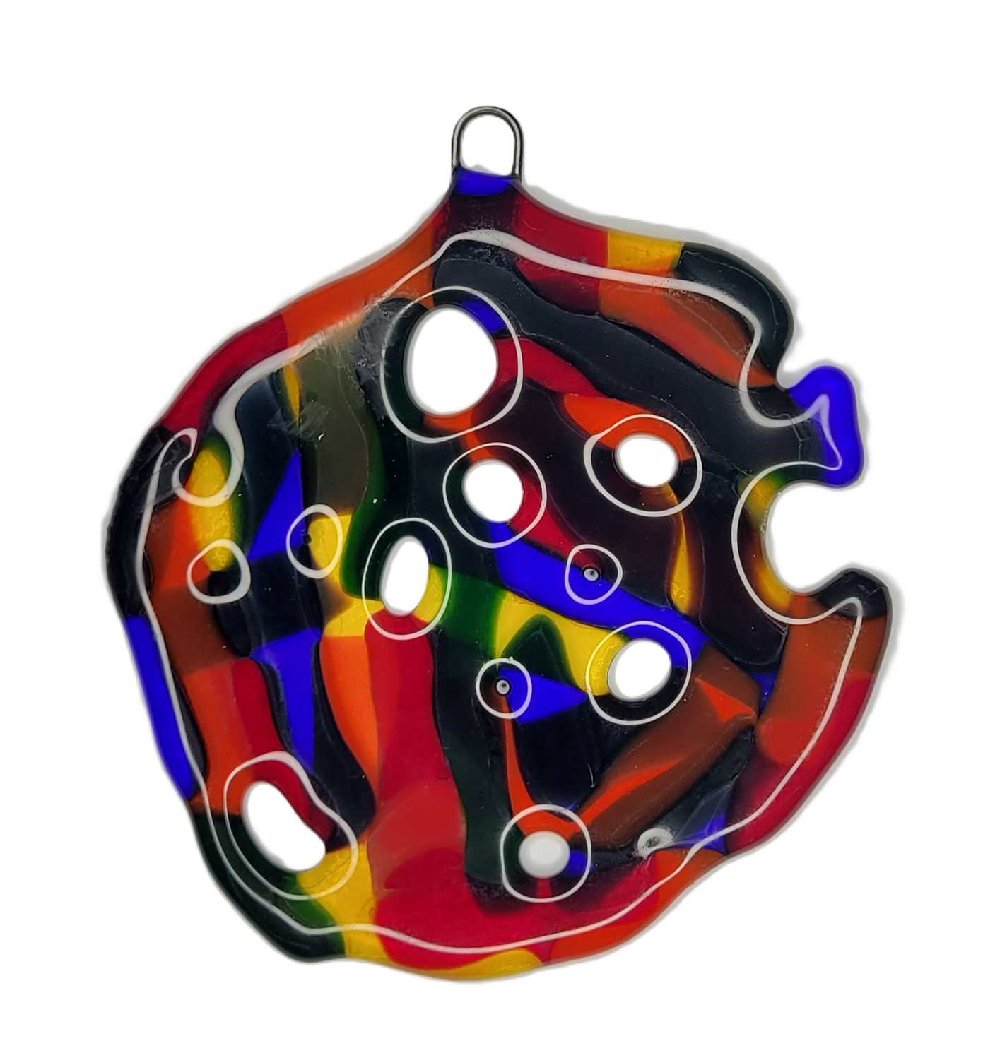 Colorful puzzle piece-shaped ornament on a white background
