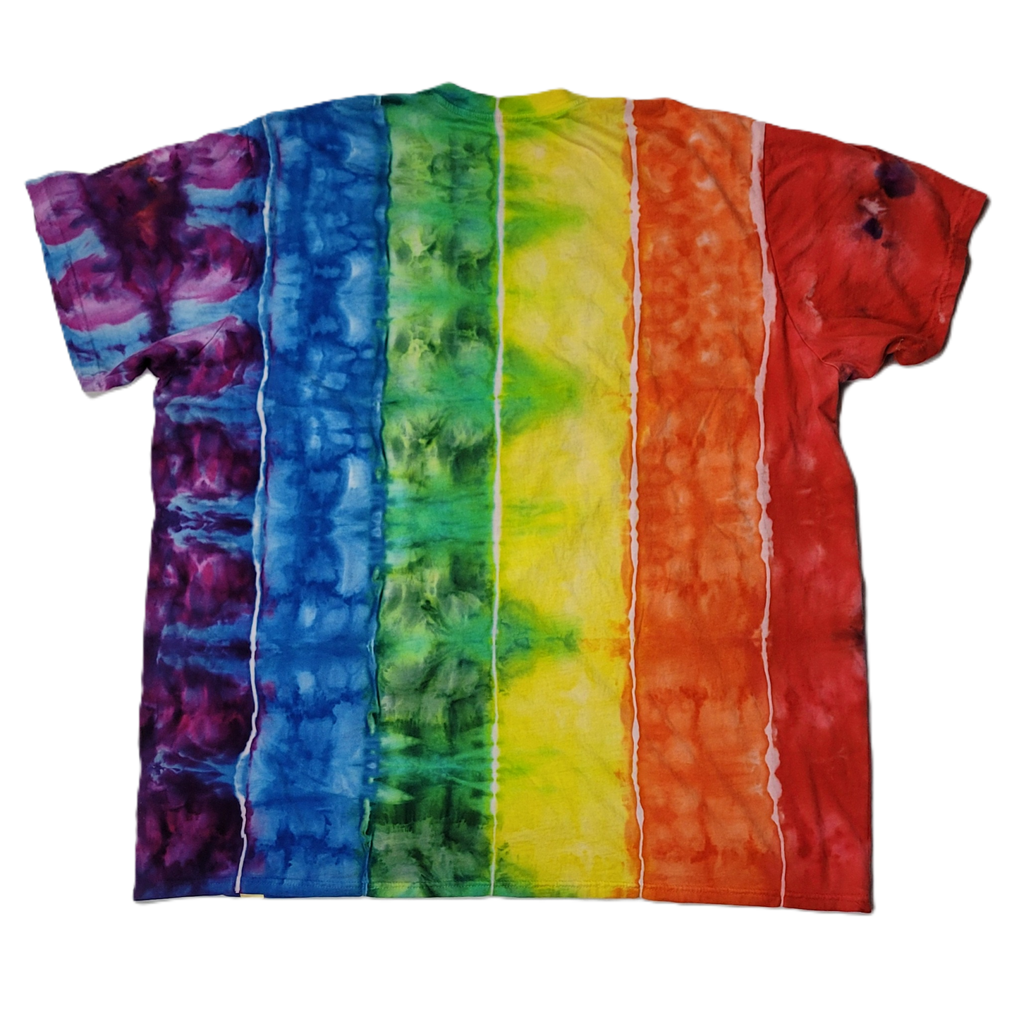 Rainbow tie-dye t-shirt on a white background