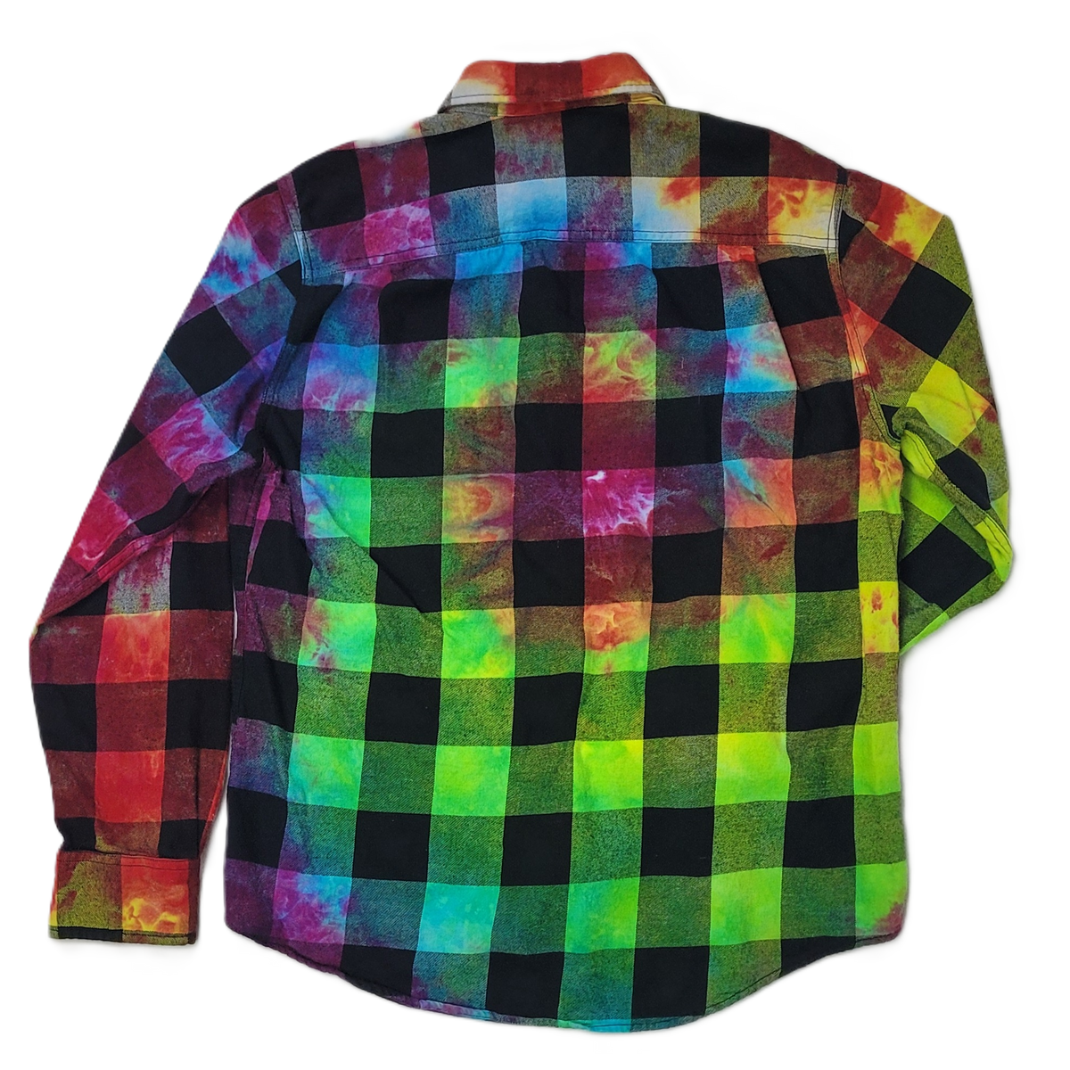 The Neon Nebula Plaid Upcycled Tie-Dye Flannel Shirt – Adult, Men’s, Size L