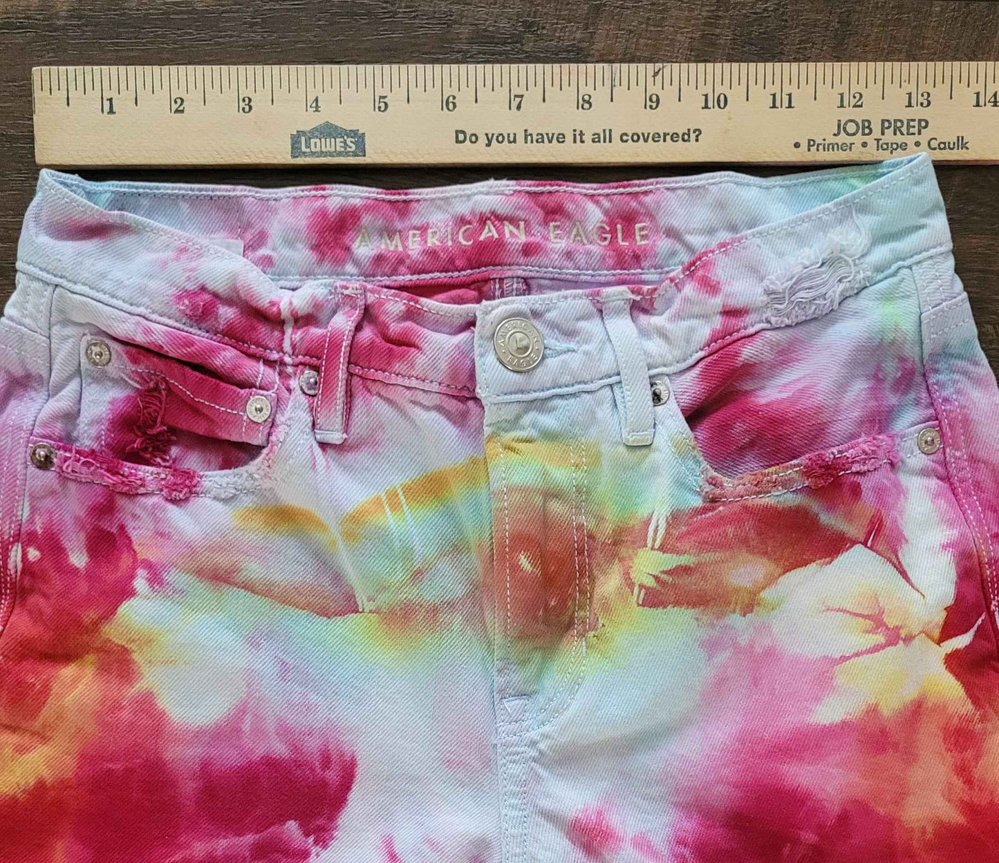 Tequila Sunrise Upcycled Distressed Denim Jeans – Adult, Ladies, Size 2