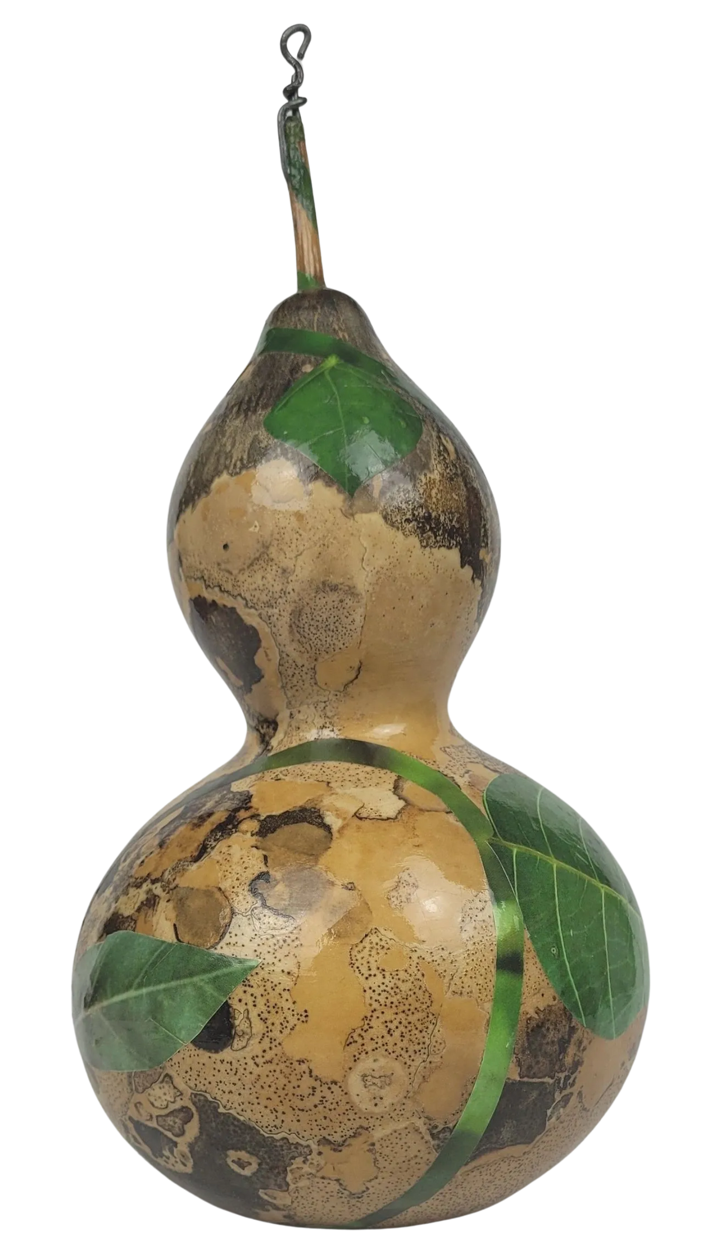 Decorative gourd with leaf patterns on a white background
