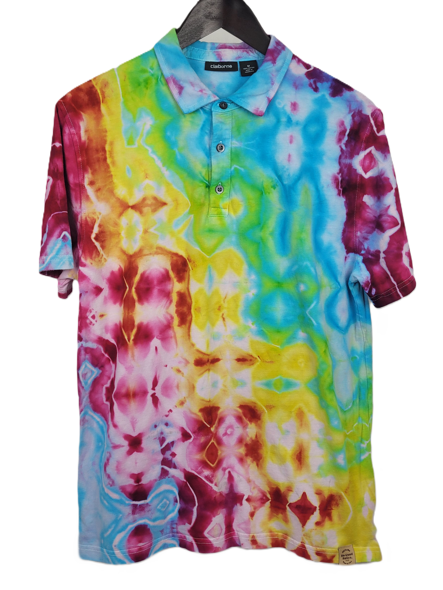Upcycled Claiborne Polo Glitch Tie-Dye Shirt - Adult, Men's, Size M