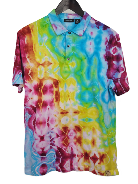 Upcycled Claiborne Polo Glitch Tie-Dye Shirt - Adult, Men's, Size M