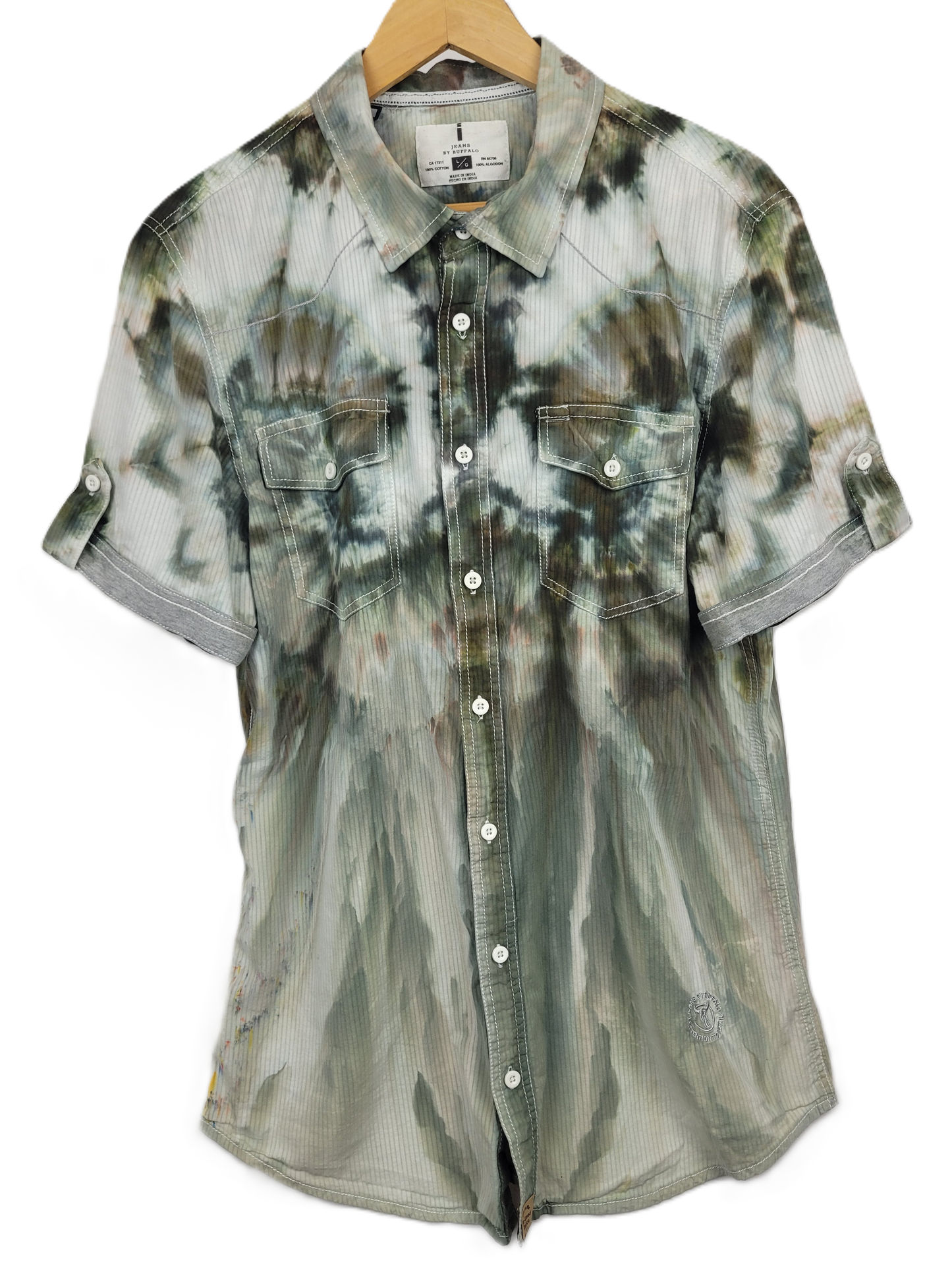 Upcycled Buffalo Jeans Button Up Tie-Dye Shirt -Adult, Men's, Size L