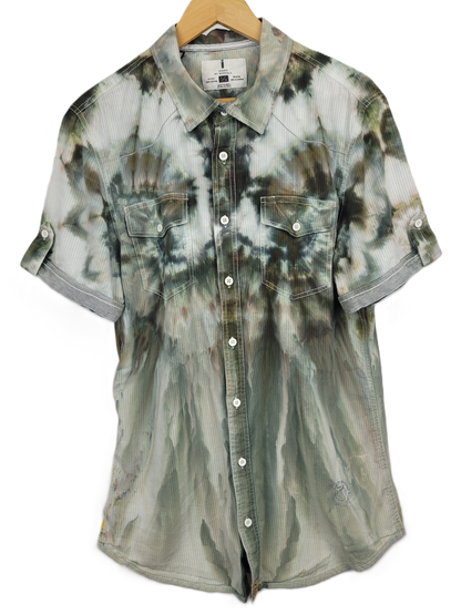 Upcycled Buffalo Jeans Button Up Tie-Dye Shirt -Adult, Men's, Size L - Re-Used Relics