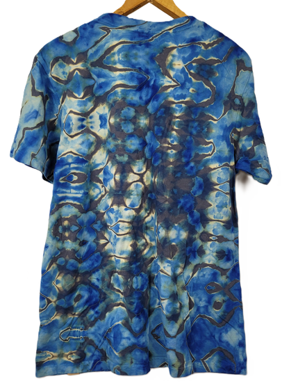 Upcycled Reversed Grey to Blue Glitch Tie-Dye T-Shirt - Adult, Unisex, Size L