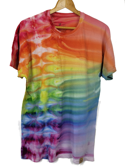 Rainbow Side Scrunch Gravity Dye Tie-Dye T-Shirt - Adult, Unisex, Size L