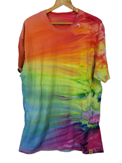 Ice Dyed Rainbow Flow Tie-Dye T-Shirt - Adult, Unisex, Size 2XL - Re-Used Relics