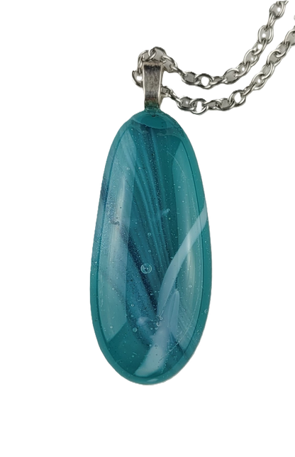 Teal pendant necklace on a white background