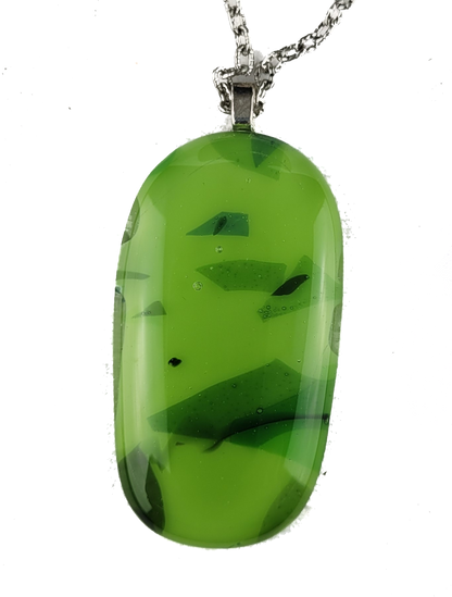 Green pendant necklace on a white background