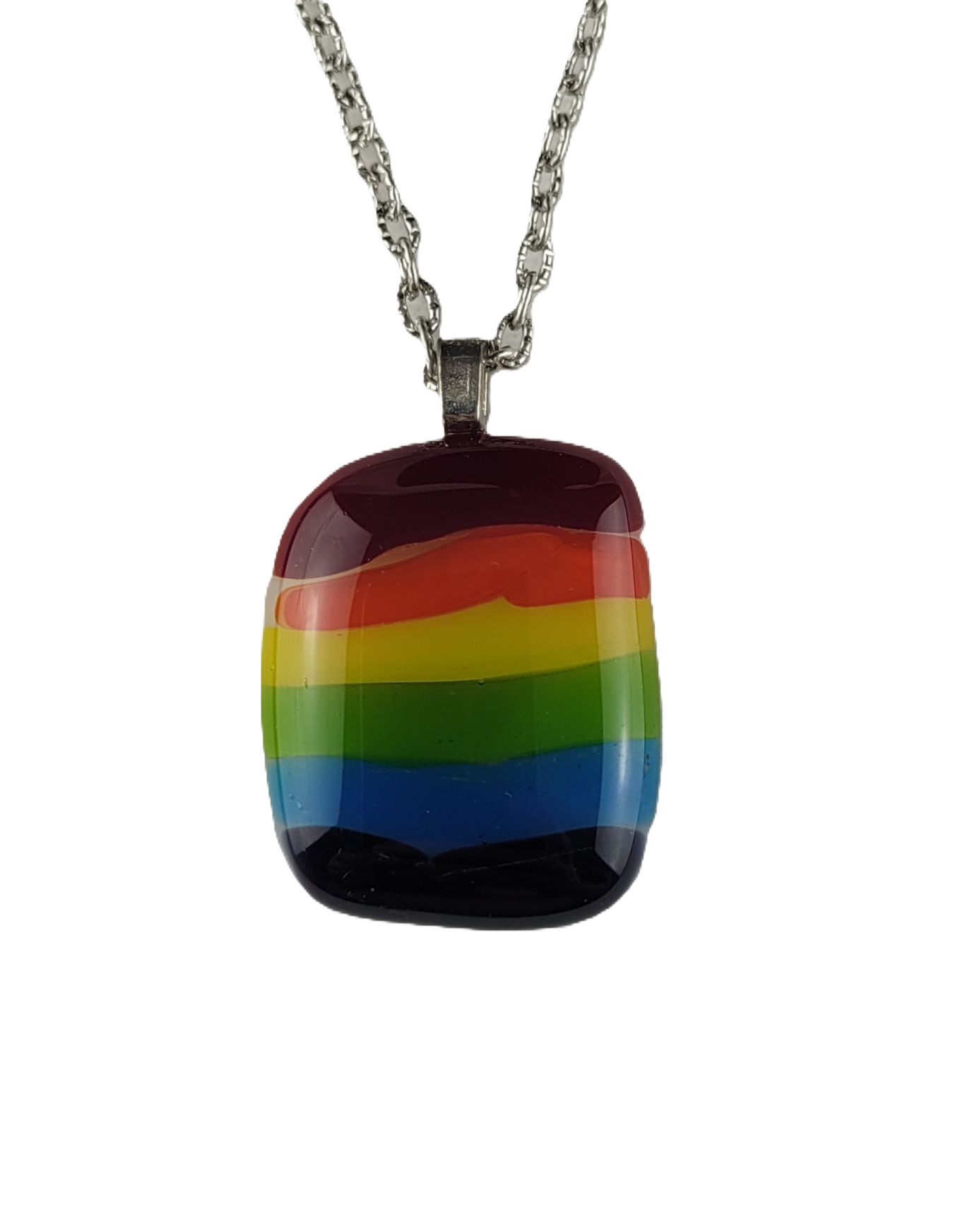Rainbow pendant necklace on a white background