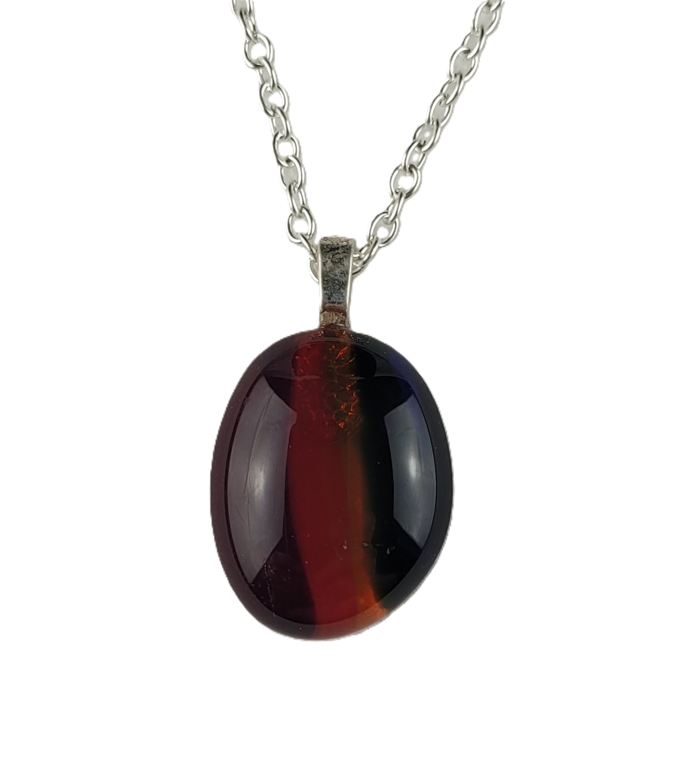 Necklace with a red oval pendant on a white background