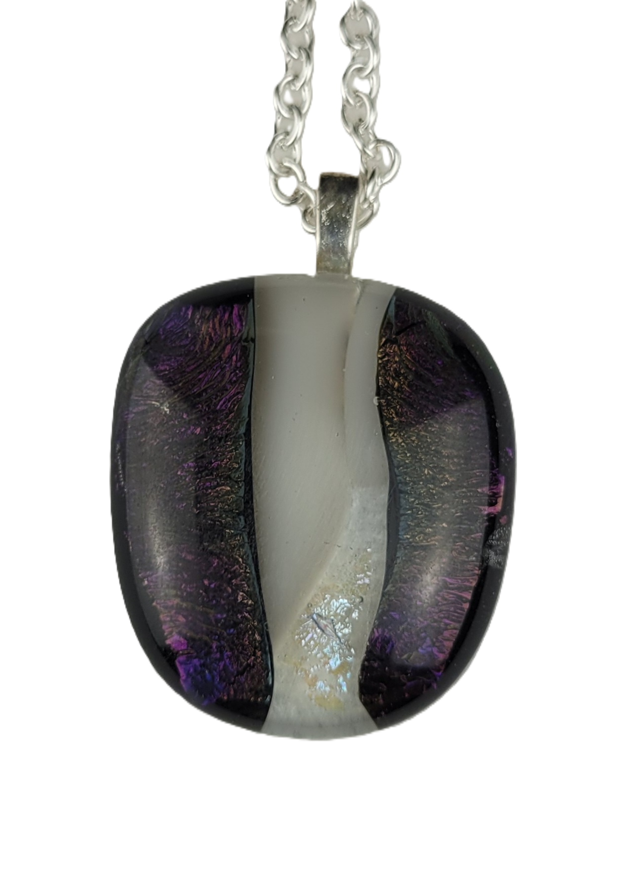 Necklace with a multicolored pendant on a white background