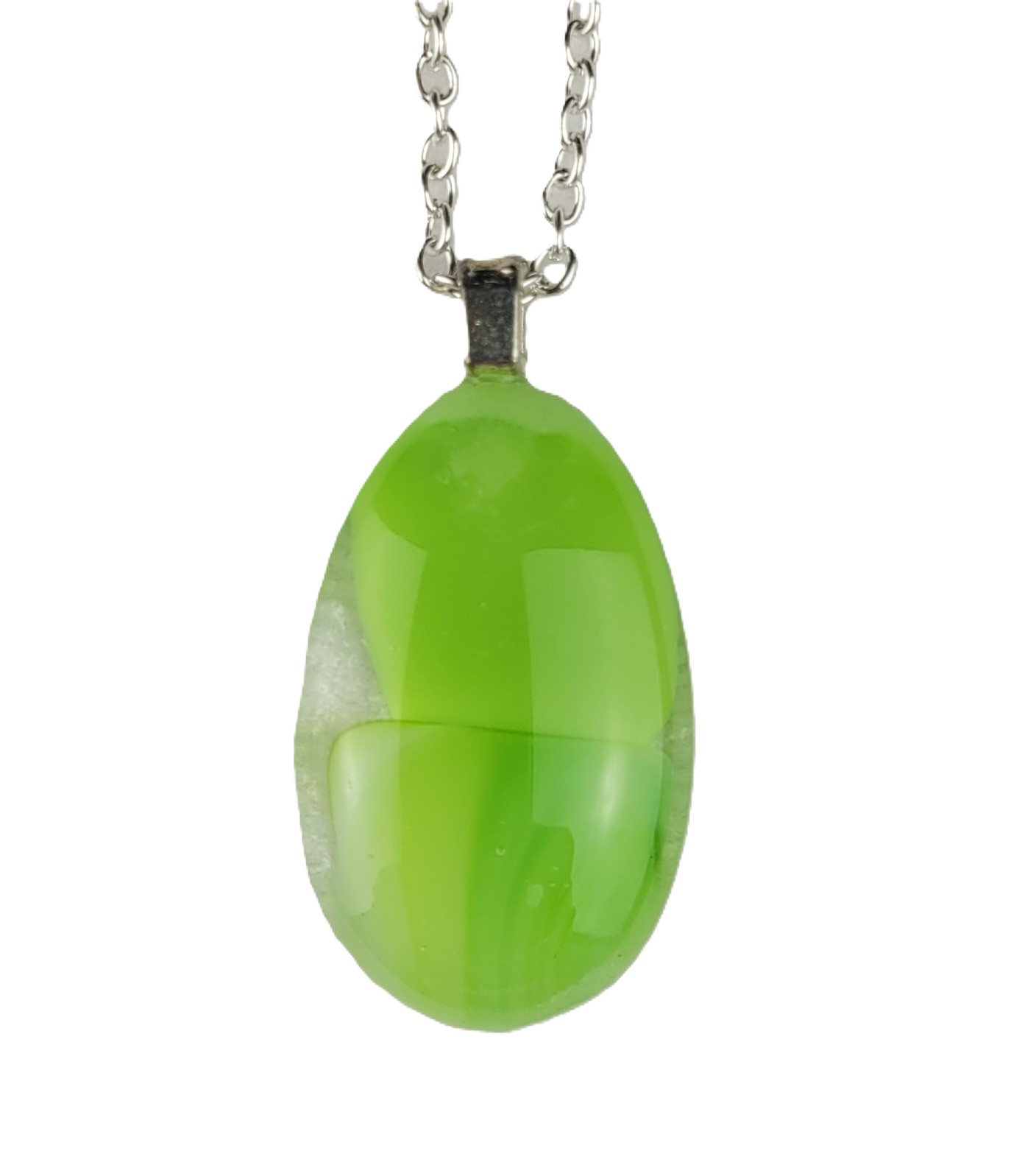 Green pendant necklace on a white background