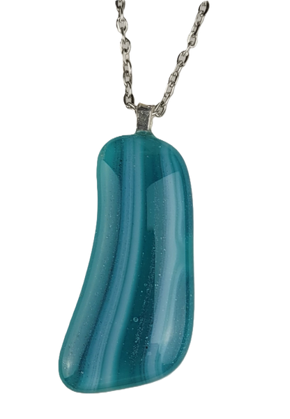 Teal pendant necklace on a white background