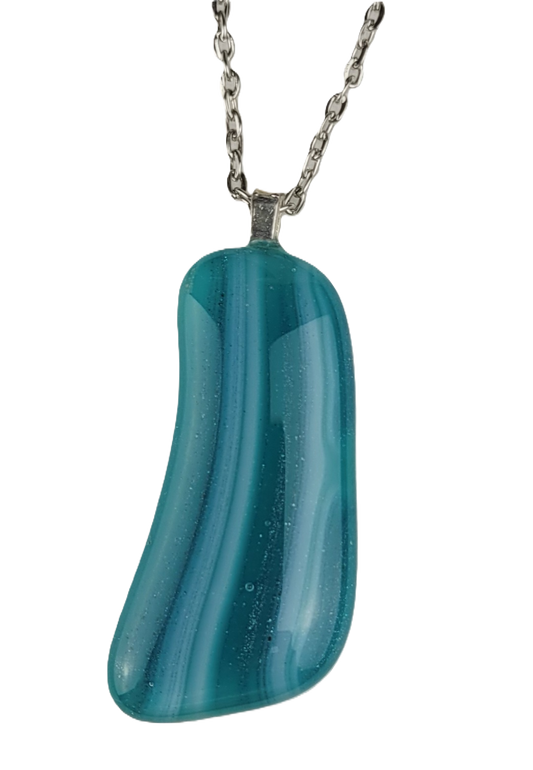 Teal pendant necklace on a white background
