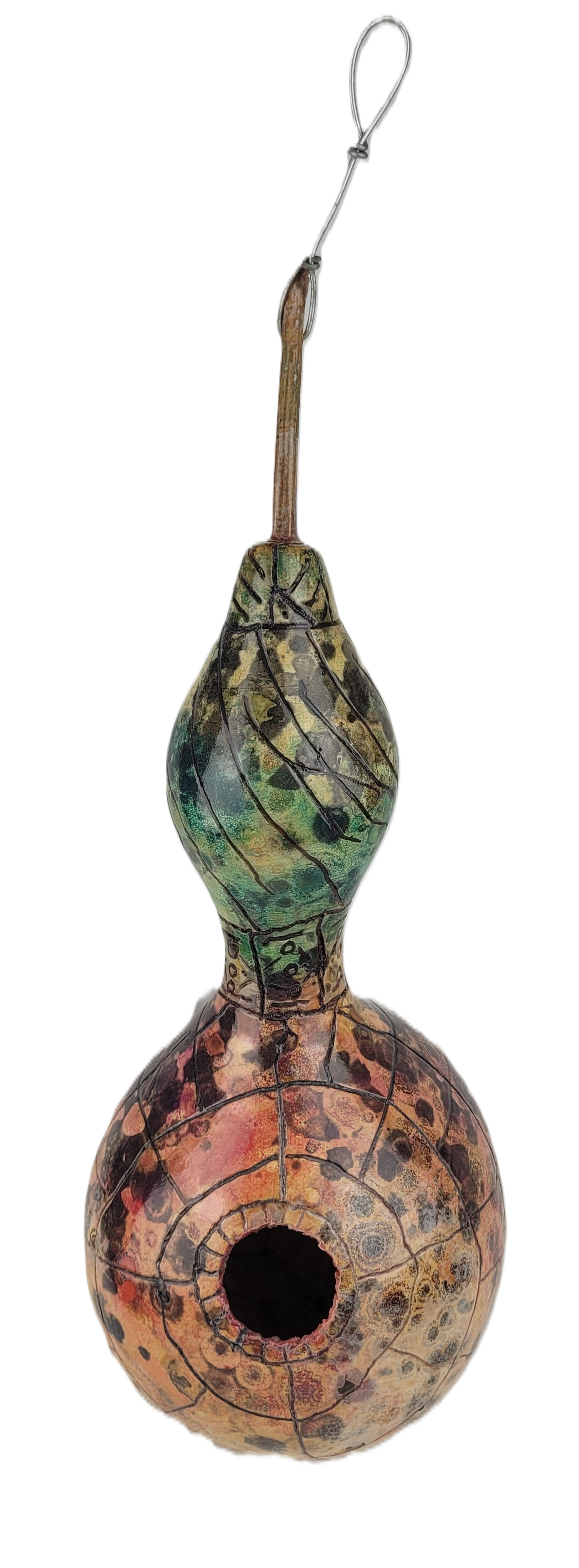 Wood Burn and Watercolor Gourd Birdhouse