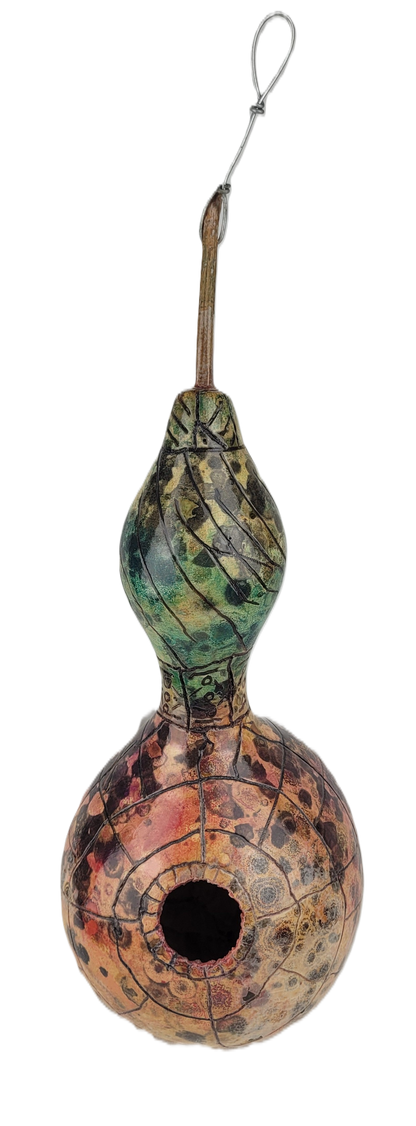 Wood Burn and Watercolor Gourd Birdhouse - Re-Used Relics