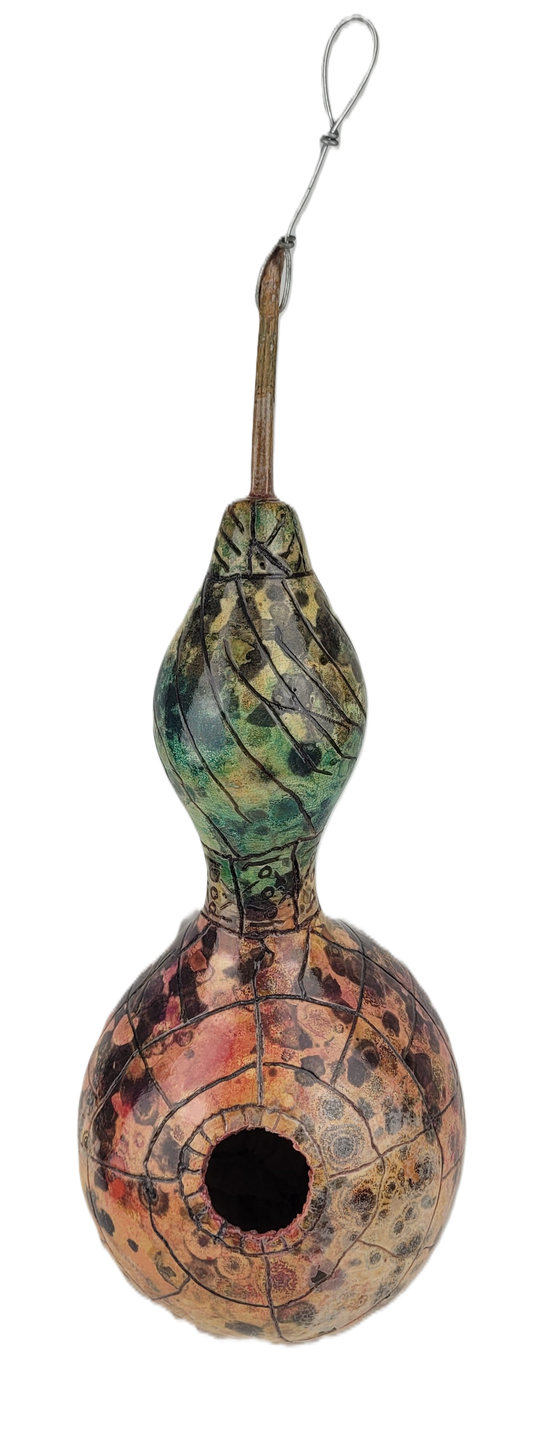 Wood Burn and Watercolor Gourd Birdhouse