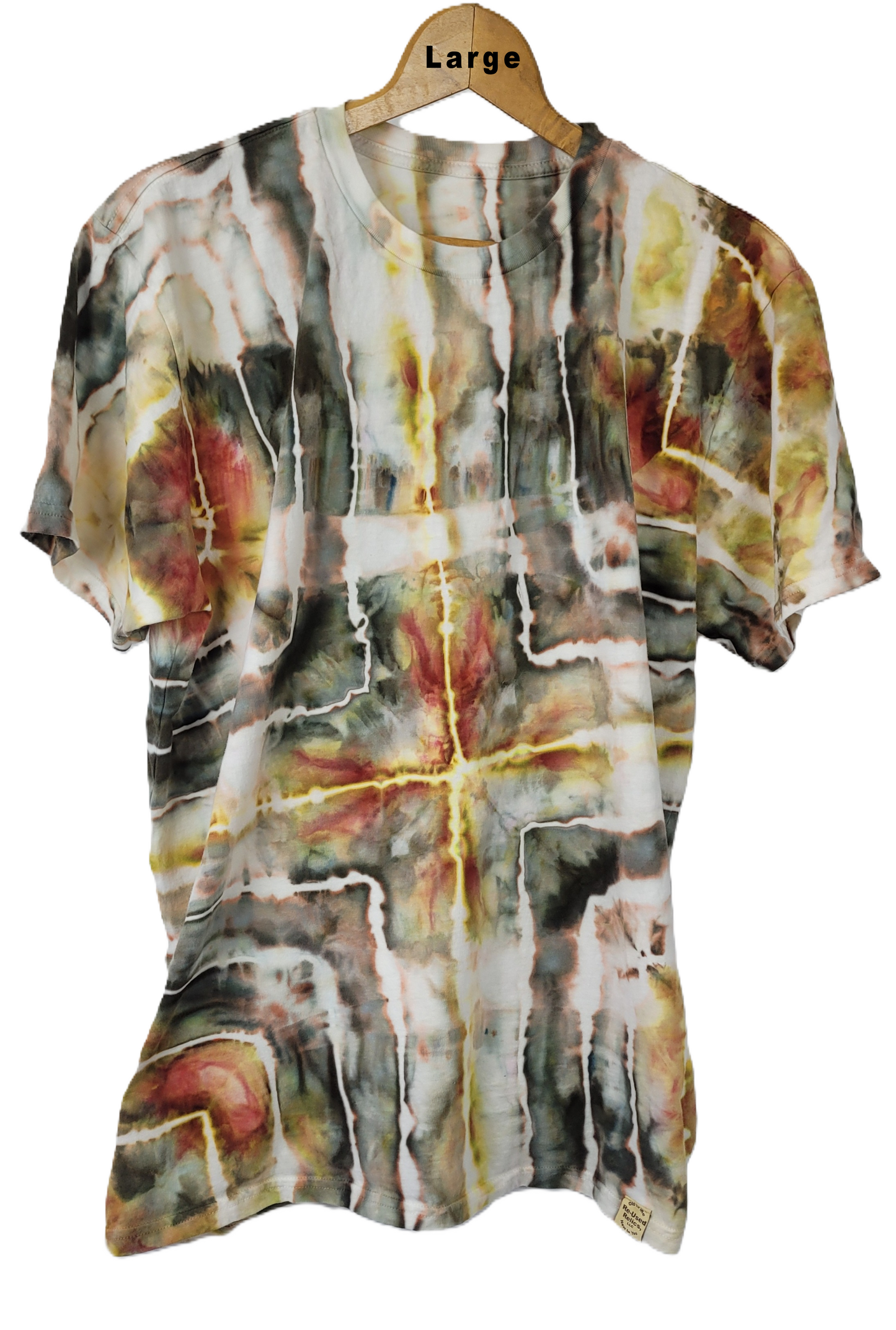 Tie-dye shirt on a hanger with a white background