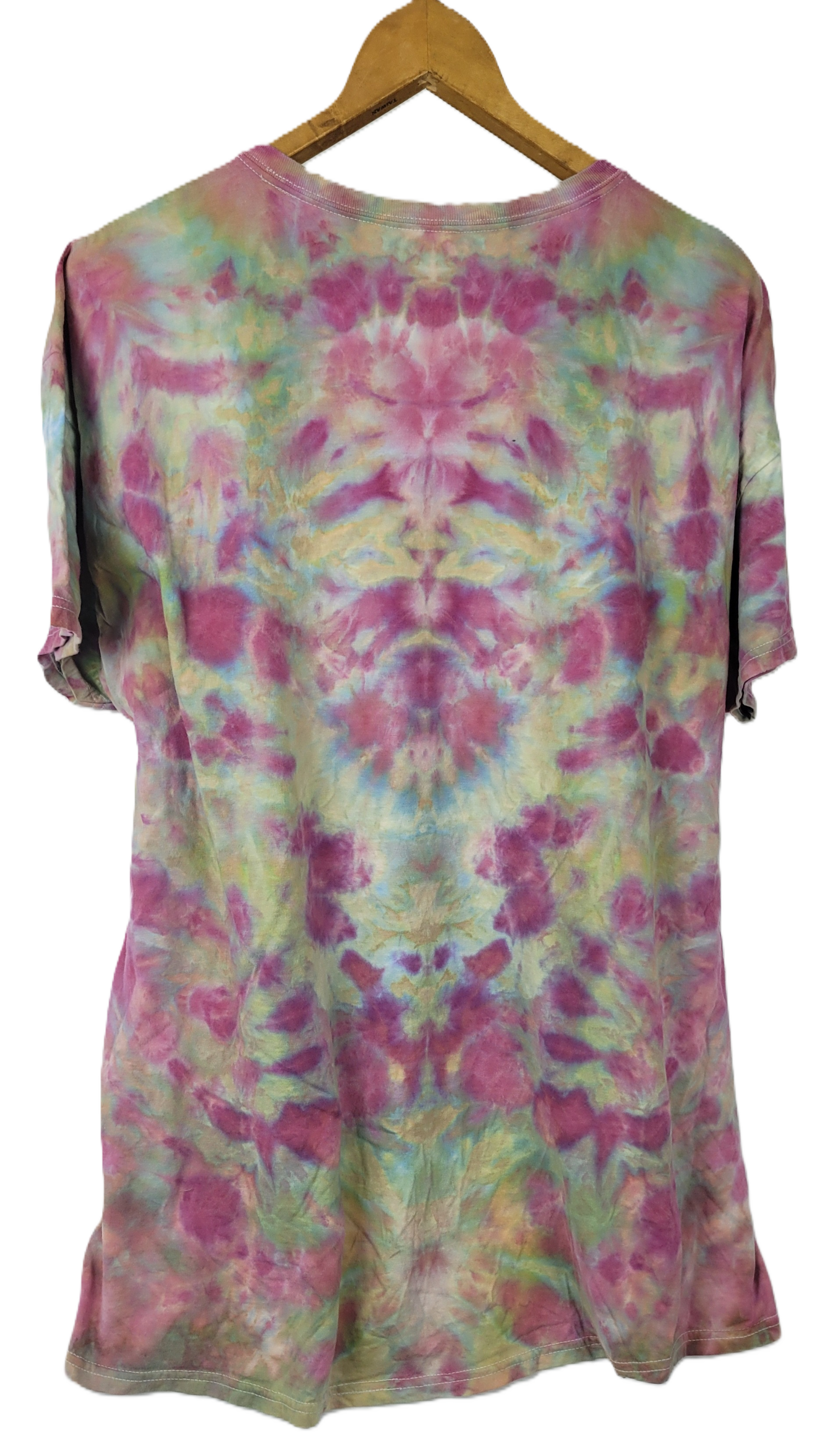 Tie-dye dress on a hanger with a white background