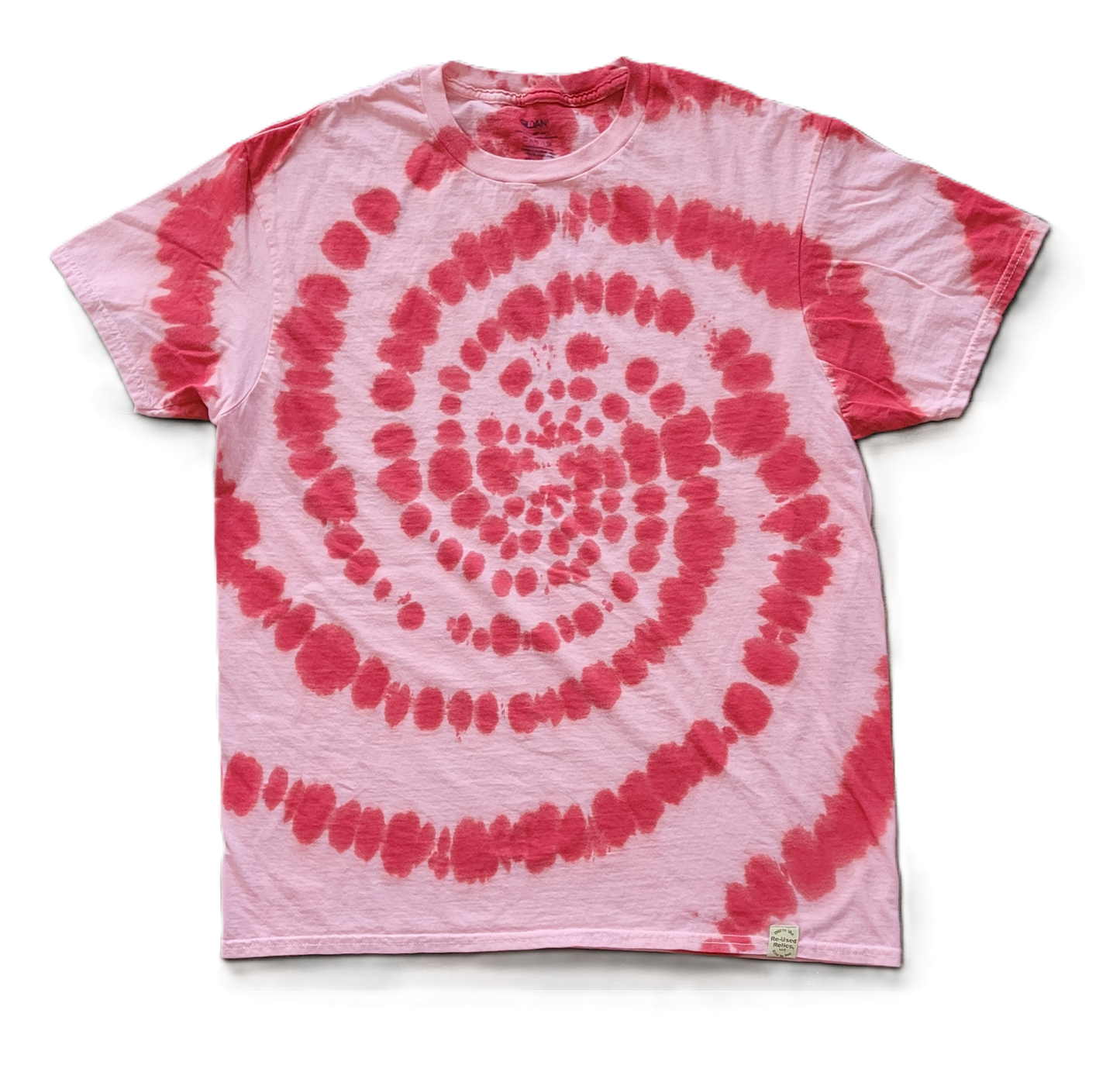 Pink and red tie-dye t-shirt on a white background