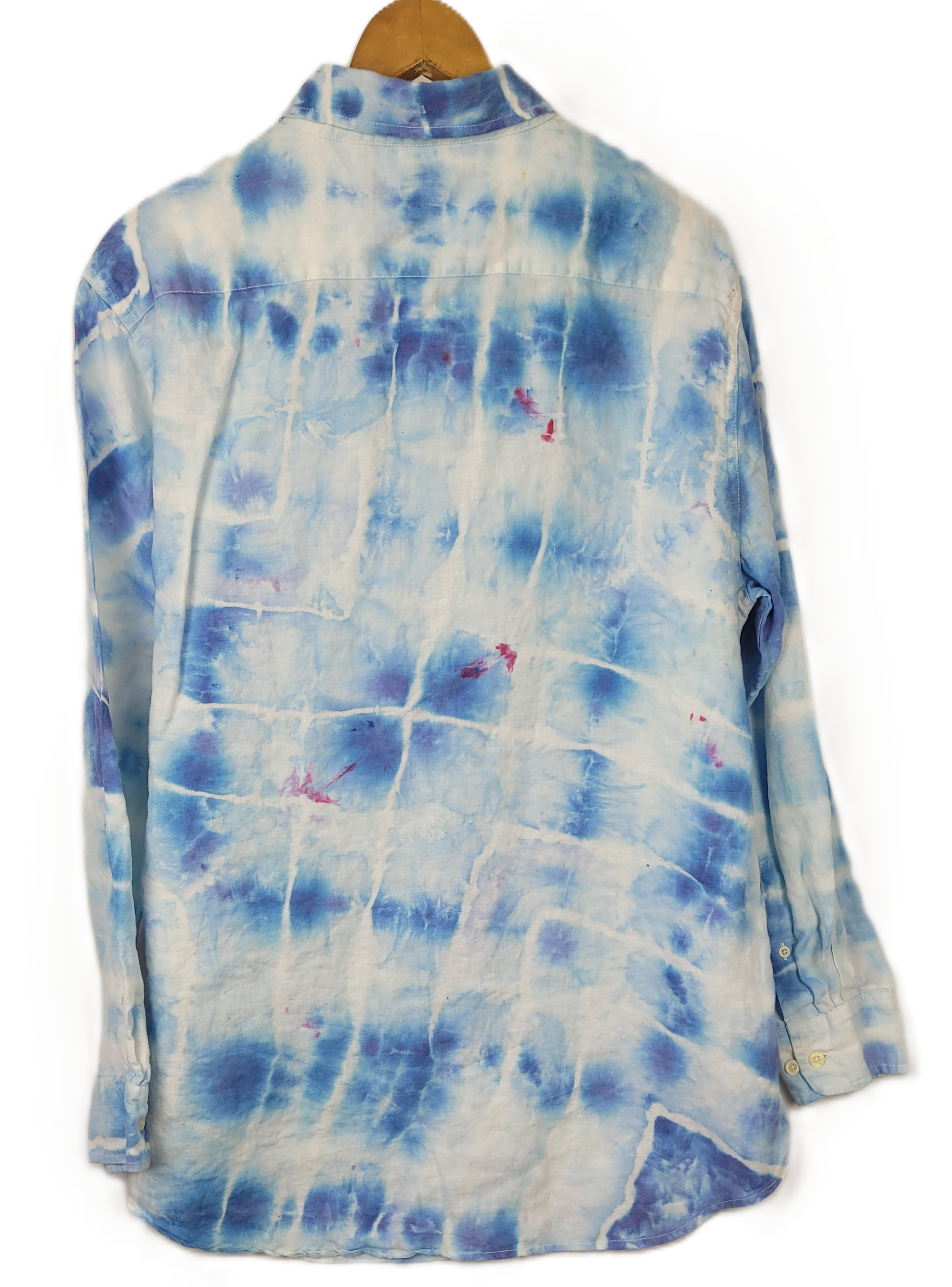 Azure Lattice Upcycled Tie-Dye Linen Shirt - Adult, Men's, Size Large - Re-Used Relics