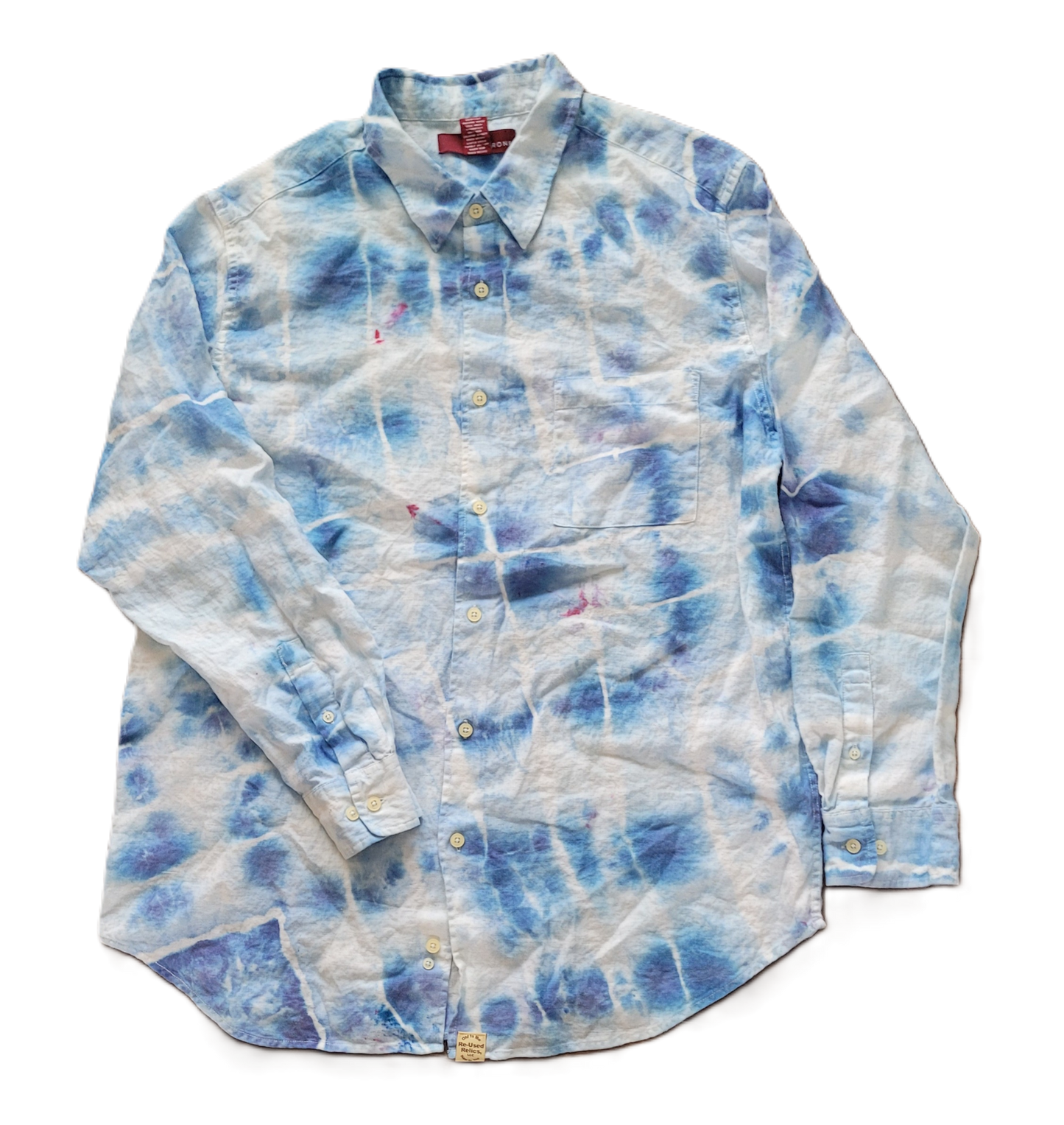 Azure Lattice Upcycled Tie-Dye Linen Shirt - Adult, Men's, Size Large - Re-Used Relics