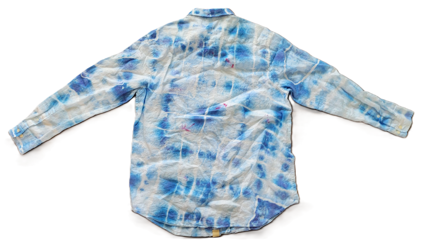 Azure Lattice Upcycled Tie-Dye Linen Shirt - Adult, Men's, Size Large - Re-Used Relics