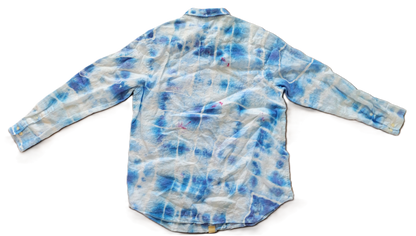 Azure Lattice Upcycled Tie-Dye Linen Shirt - Adult, Men's, Size Large - Re-Used Relics