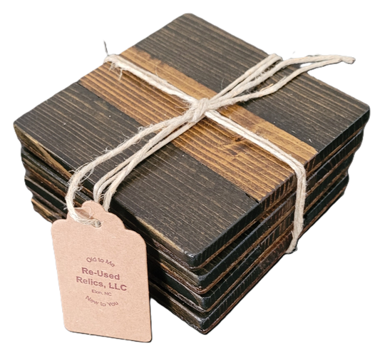 Set of 4 Dark Stained Wood Coasters