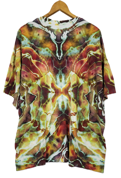 Tie-dye shirt on a hanger with a white background