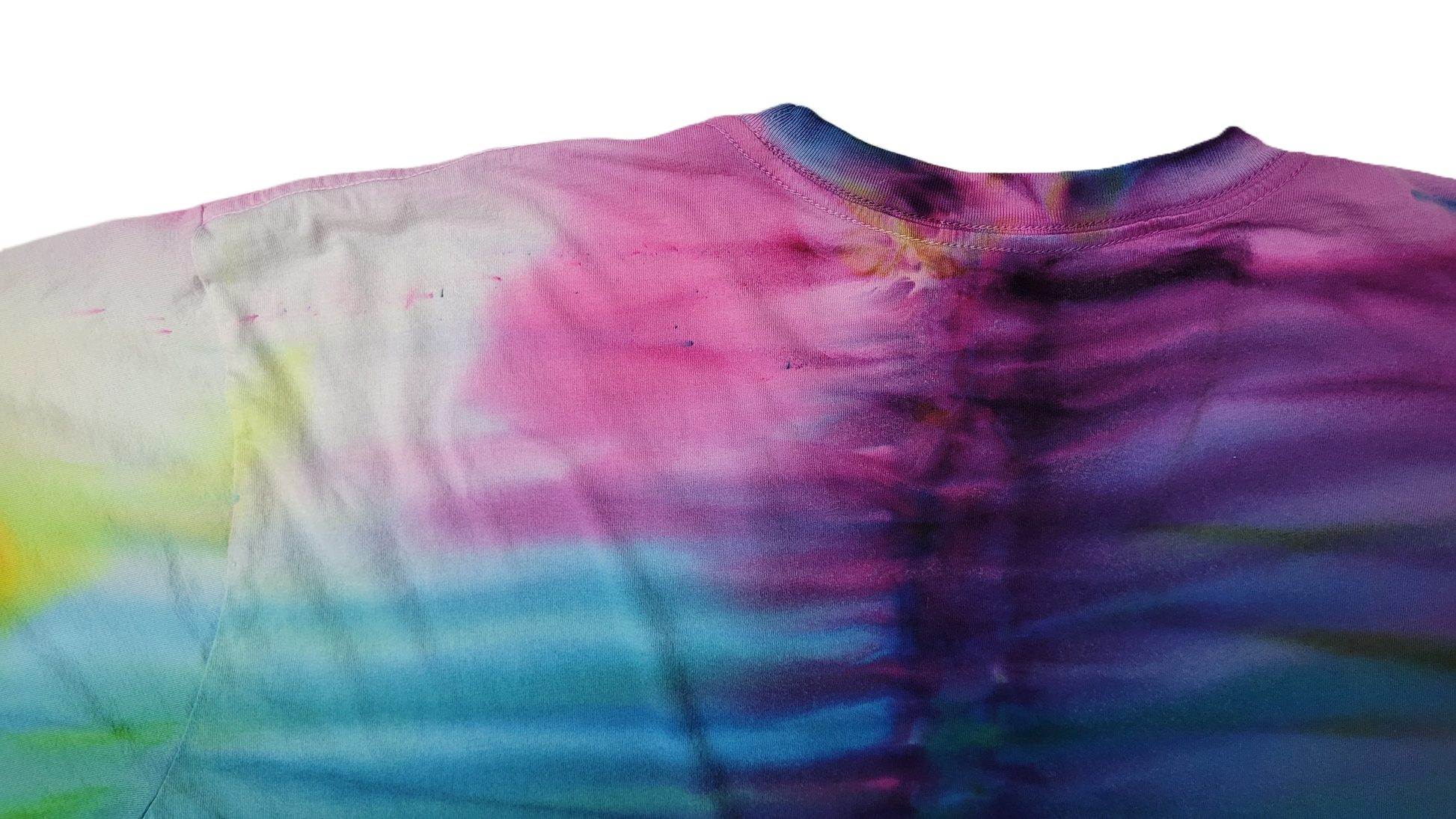 Colorful tie-dye pattern on a white background