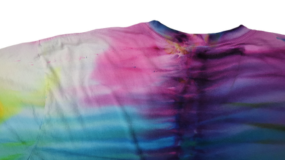 Colorful tie-dye pattern on a white background