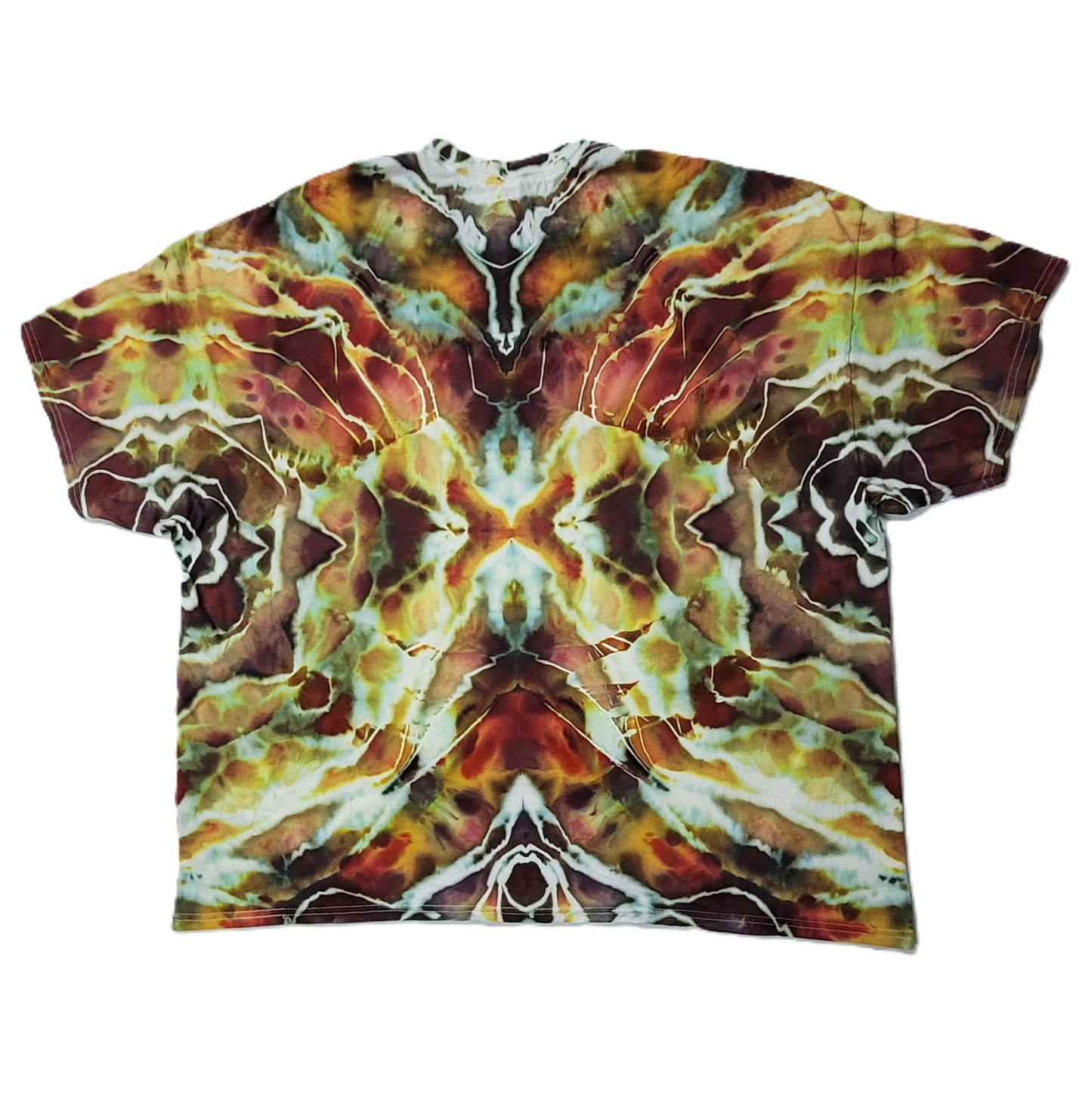 Tie-dye patterned shirt on a white background