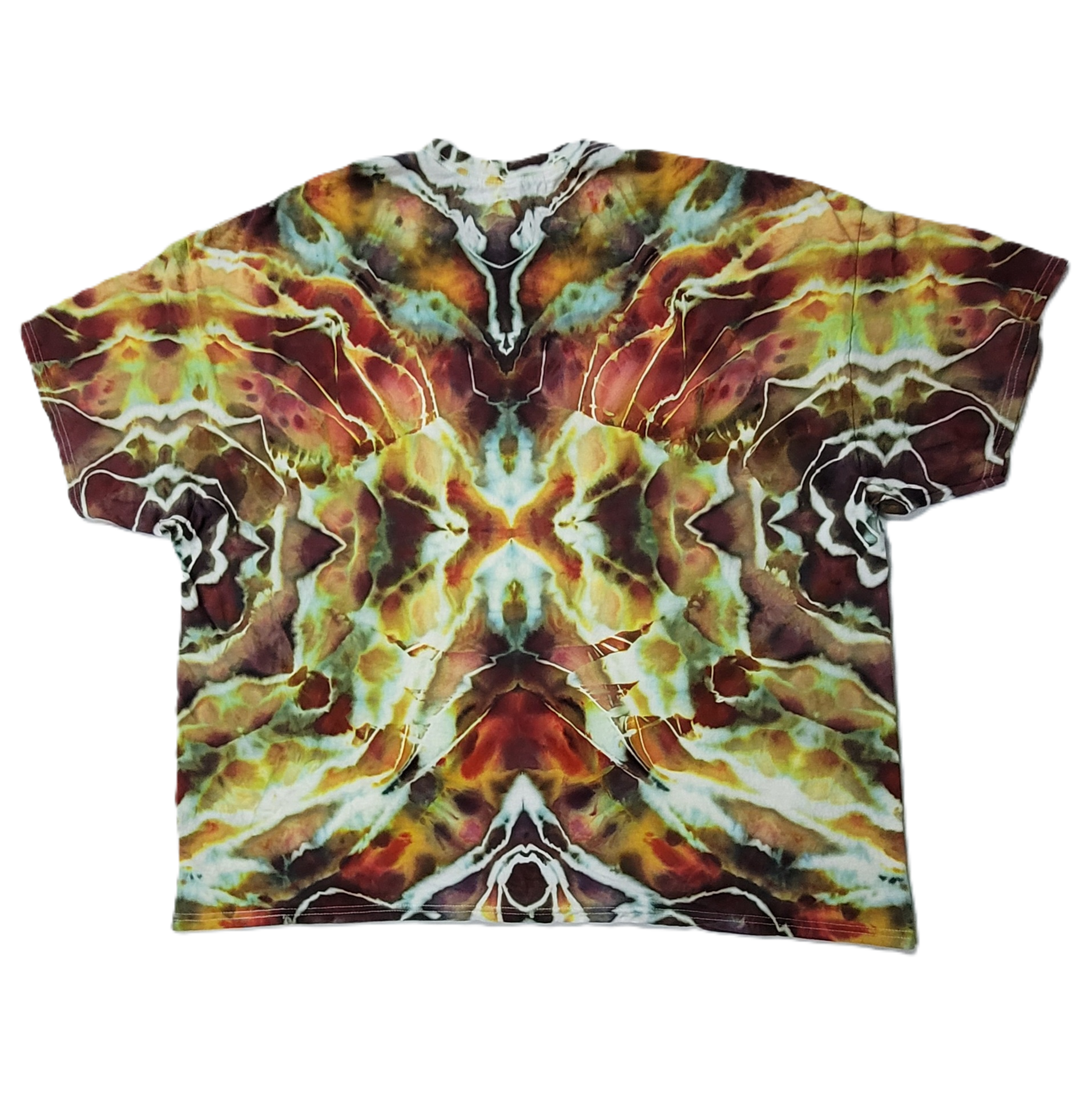 Tie-dye patterned shirt on a white background