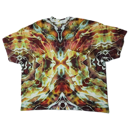 Tie-dye patterned shirt on a white background