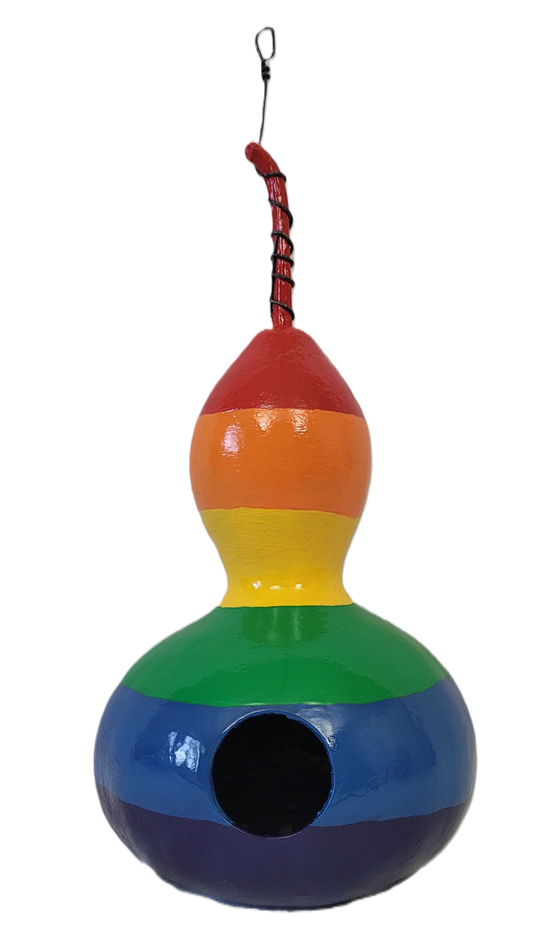 Hand-Painted Rainbow Gourd Birdhouse