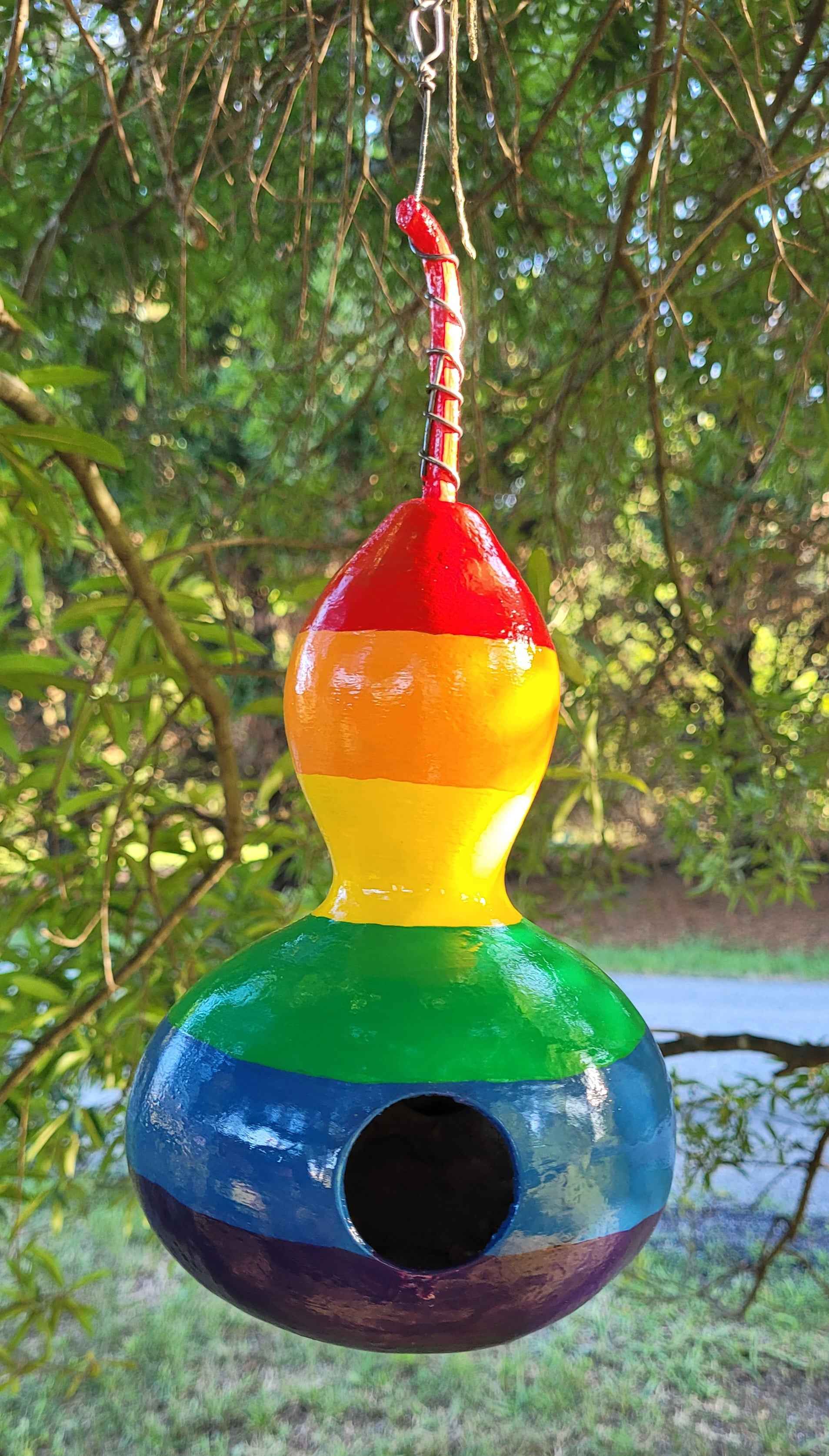 Hand-Painted Rainbow Gourd Birdhouse