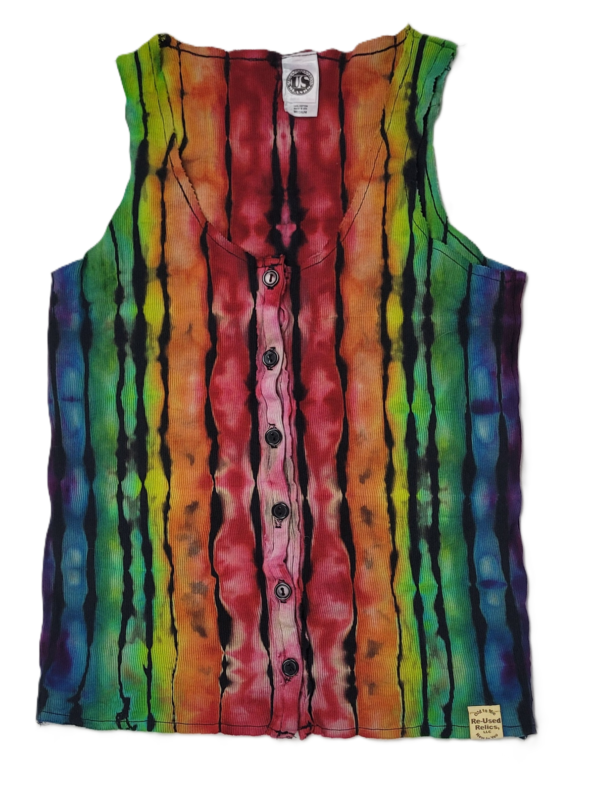 Rainbow Stripe Ribbed Button-Up Tank – Adult, Ladies, Size M