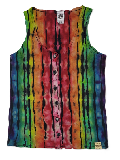 Rainbow Stripe Ribbed Button-Up Tank – Adult, Ladies, Size M