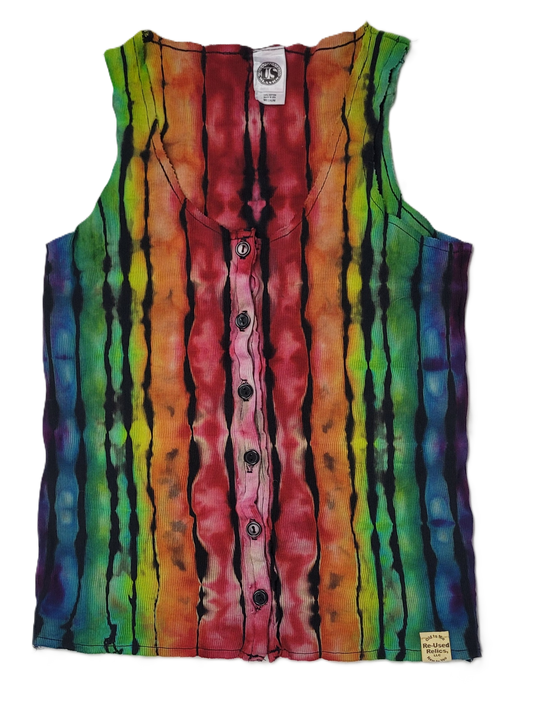 Rainbow Stripe Ribbed Button-Up Tank – Adult, Ladies, Size M