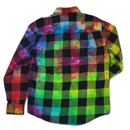 The Neon Nebula Plaid Upcycled Tie-Dye Flannel Shirt – Adult, Men’s, Size L